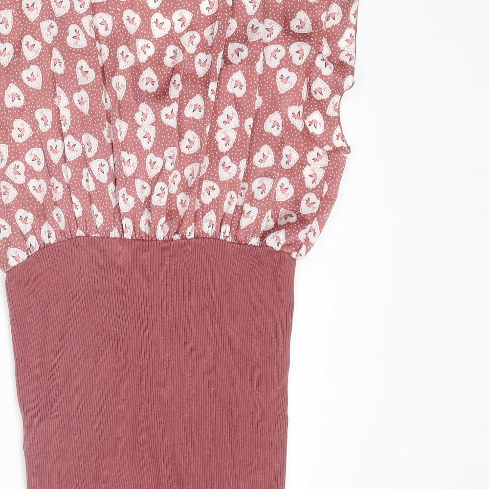 NEXT Womens Pink Geometric Viscose Basic Blouse Size 14 Scoop Neck