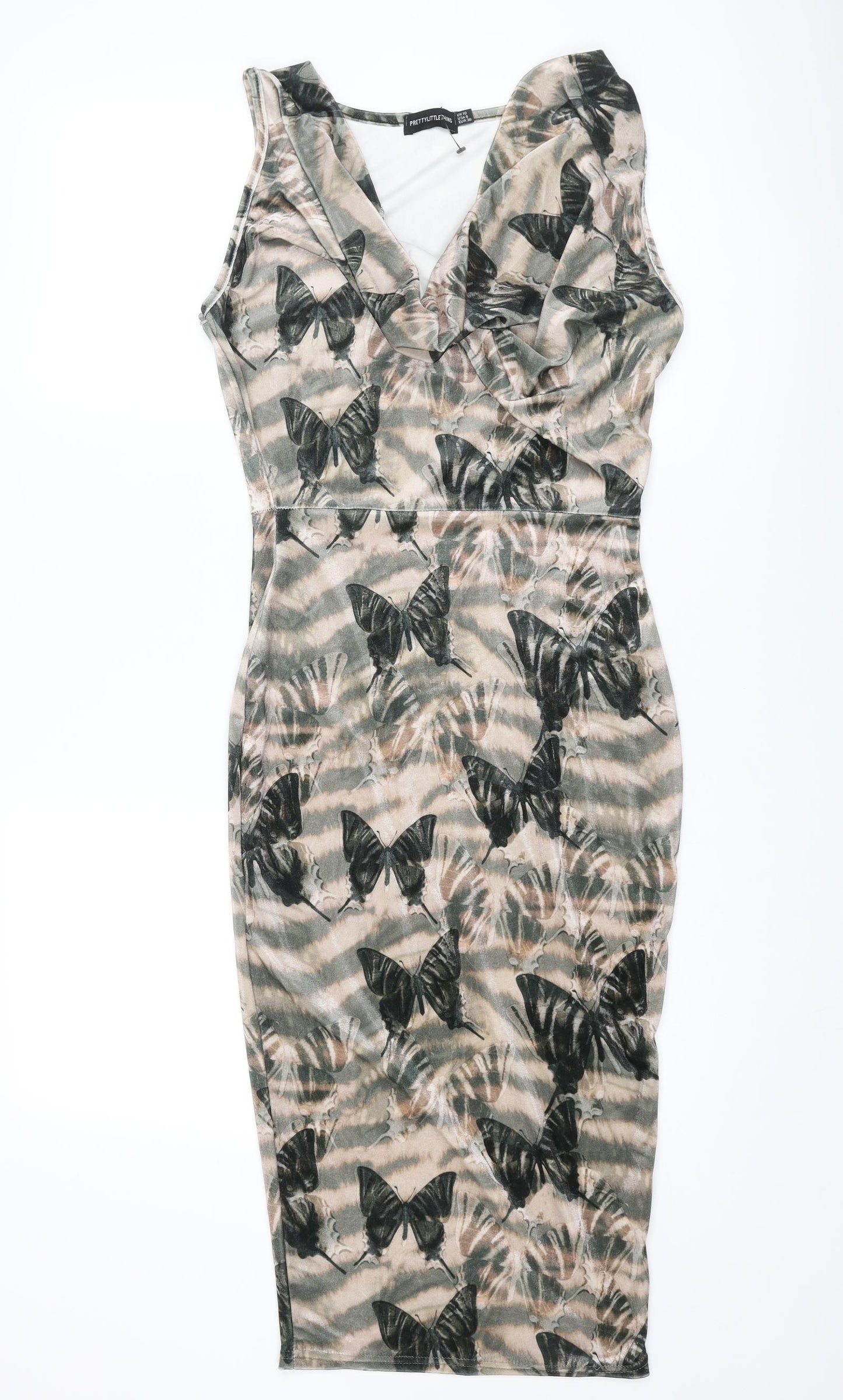 PRETTYLITTLETHING Womens Multicoloured Geometric Polyester Pencil Dress Size 10 Cowl Neck Pullover - Butterfly pattern