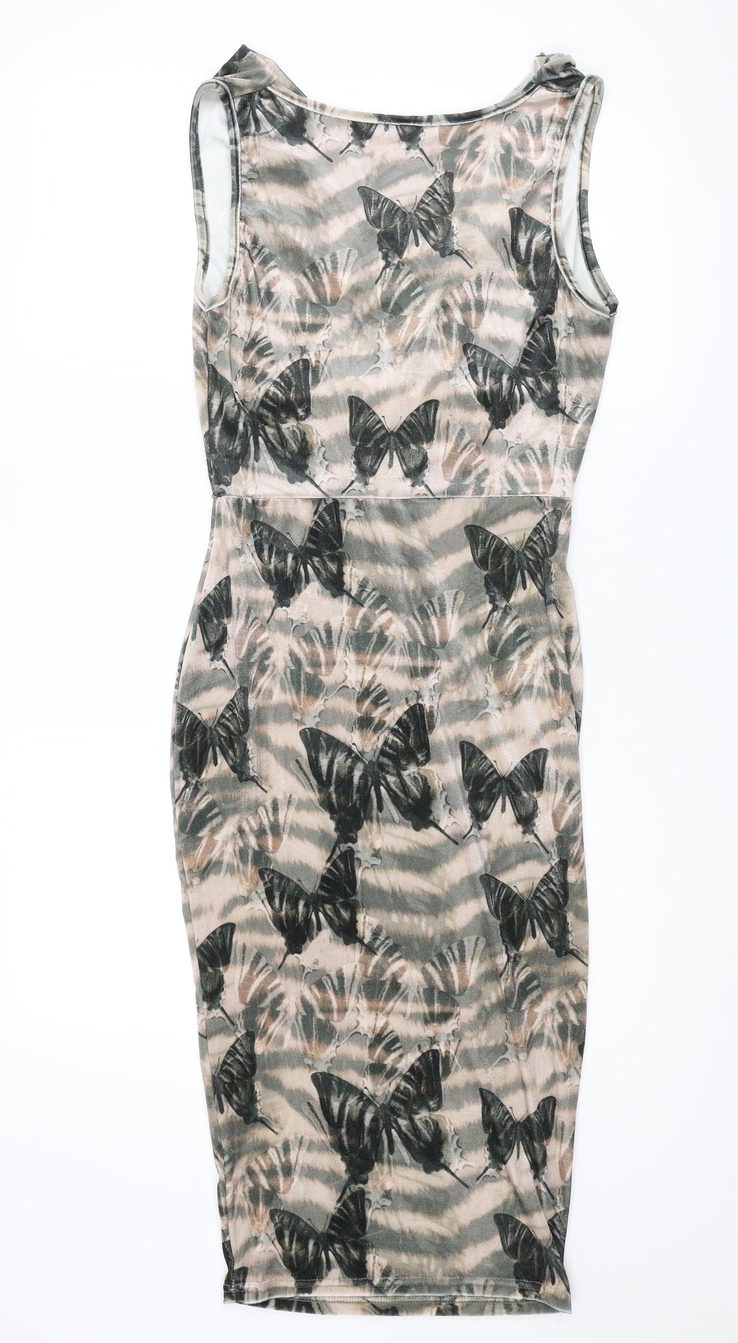 PRETTYLITTLETHING Womens Multicoloured Geometric Polyester Pencil Dress Size 10 Cowl Neck Pullover - Butterfly pattern