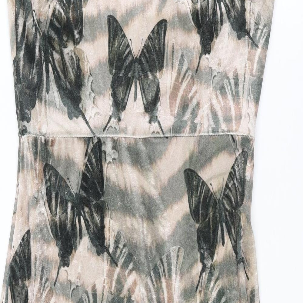 PRETTYLITTLETHING Womens Multicoloured Geometric Polyester Pencil Dress Size 10 Cowl Neck Pullover - Butterfly pattern