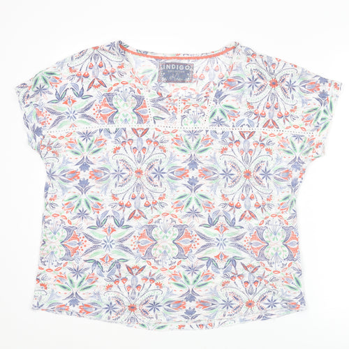 Indigo Womens Multicoloured Geometric Cotton Basic T-Shirt Size 16 Round Neck