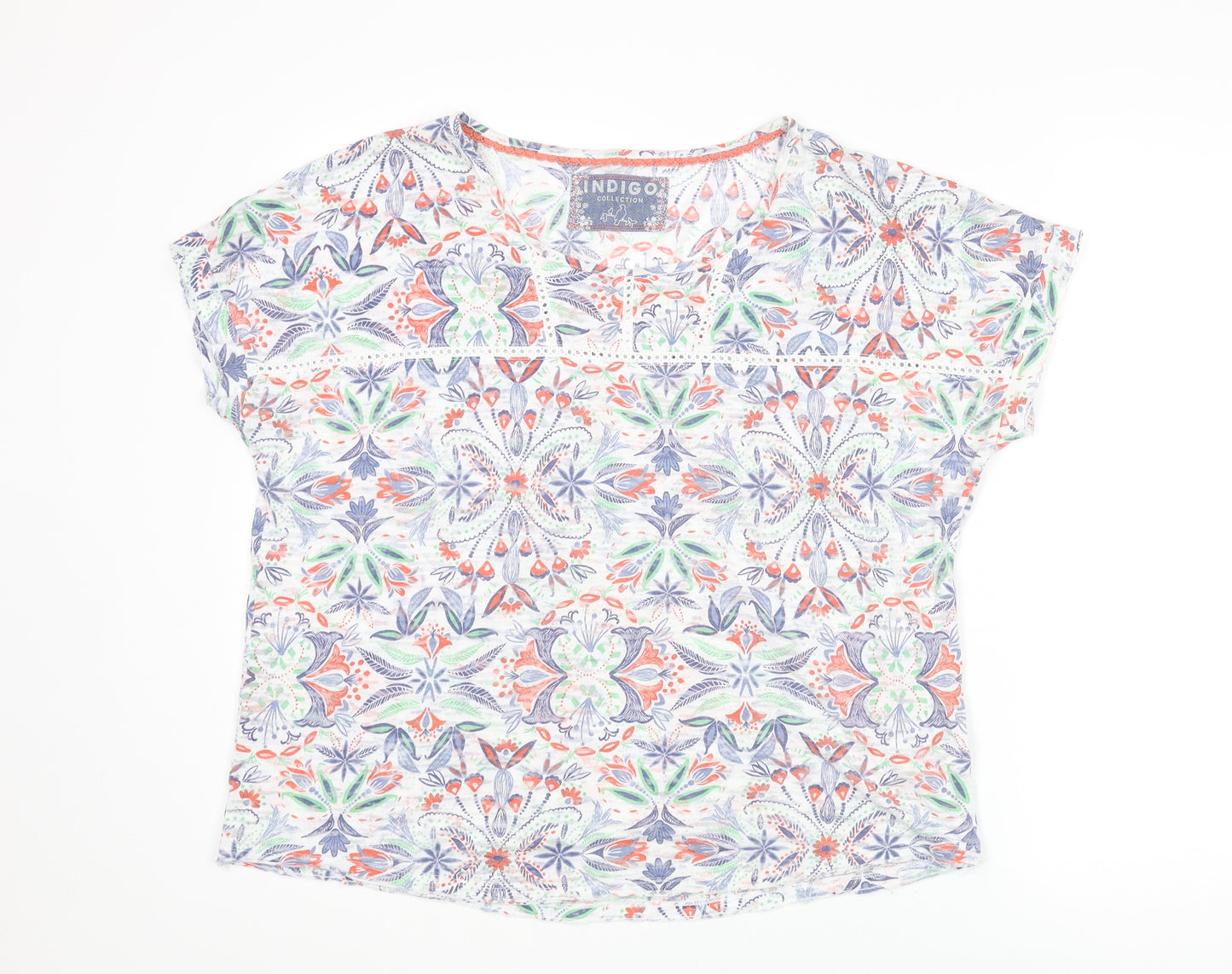 Indigo Womens Multicoloured Geometric Cotton Basic T-Shirt Size 16 Round Neck