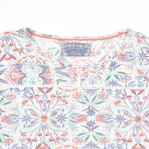 Indigo Womens Multicoloured Geometric Cotton Basic T-Shirt Size 16 Round Neck