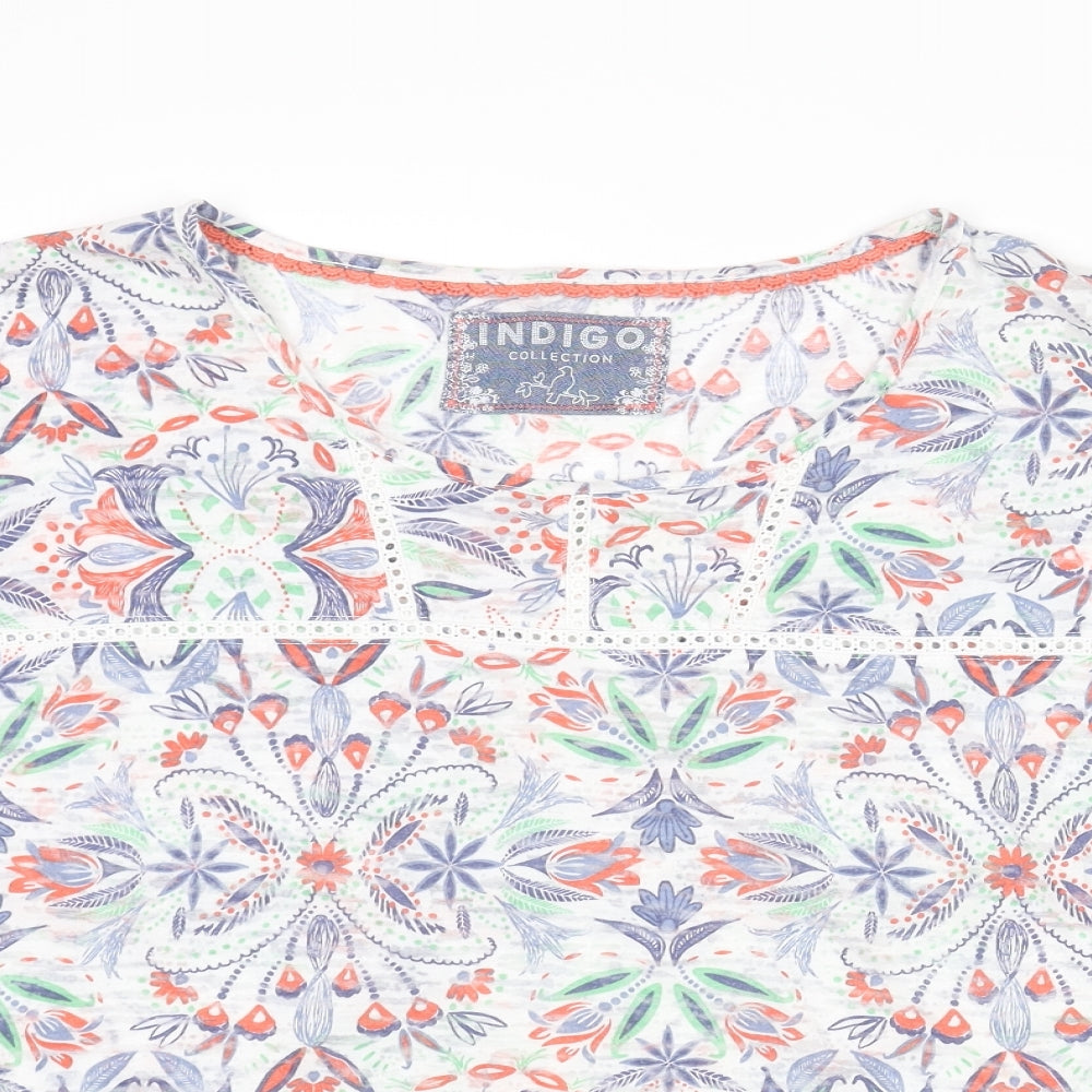 Indigo Womens Multicoloured Geometric Cotton Basic T-Shirt Size 16 Round Neck
