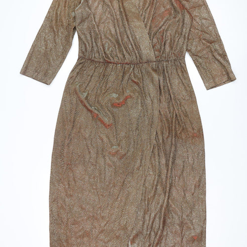 Nasty Gal Womens Gold Polyester A-Line Size 10 V-Neck Zip