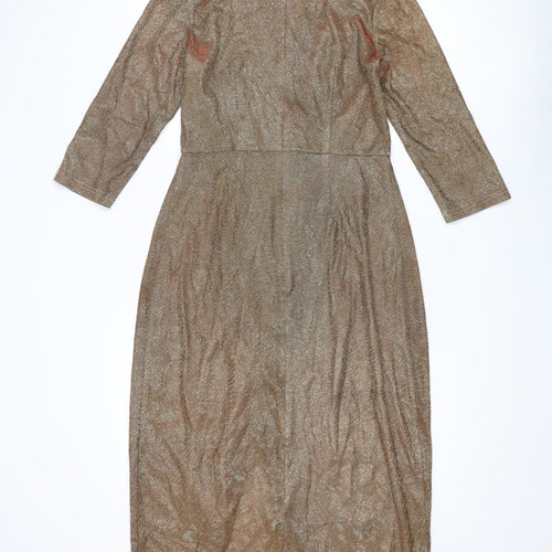 Nasty Gal Womens Gold Polyester A-Line Size 10 V-Neck Zip