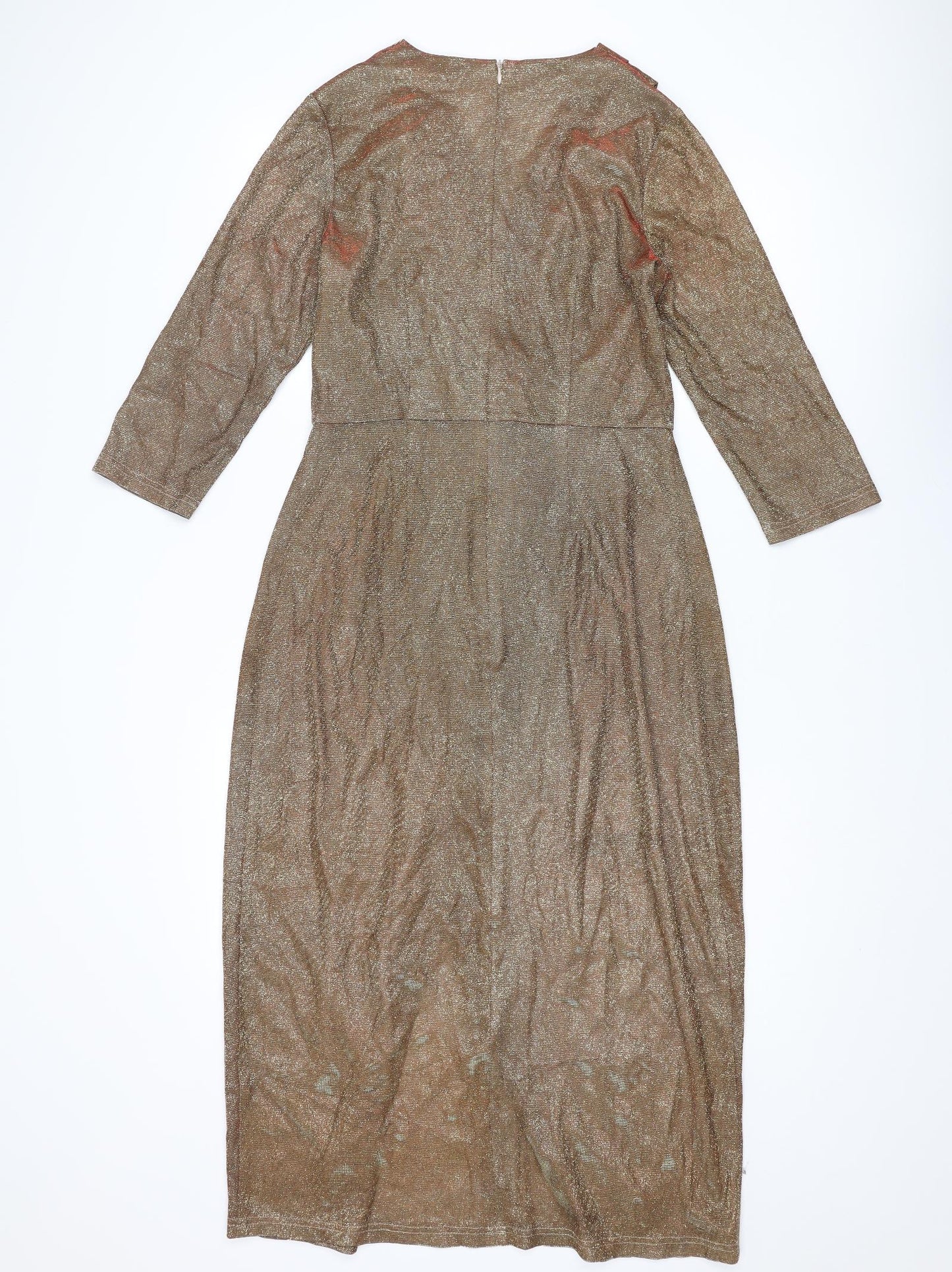 Nasty Gal Womens Gold Polyester A-Line Size 10 V-Neck Zip