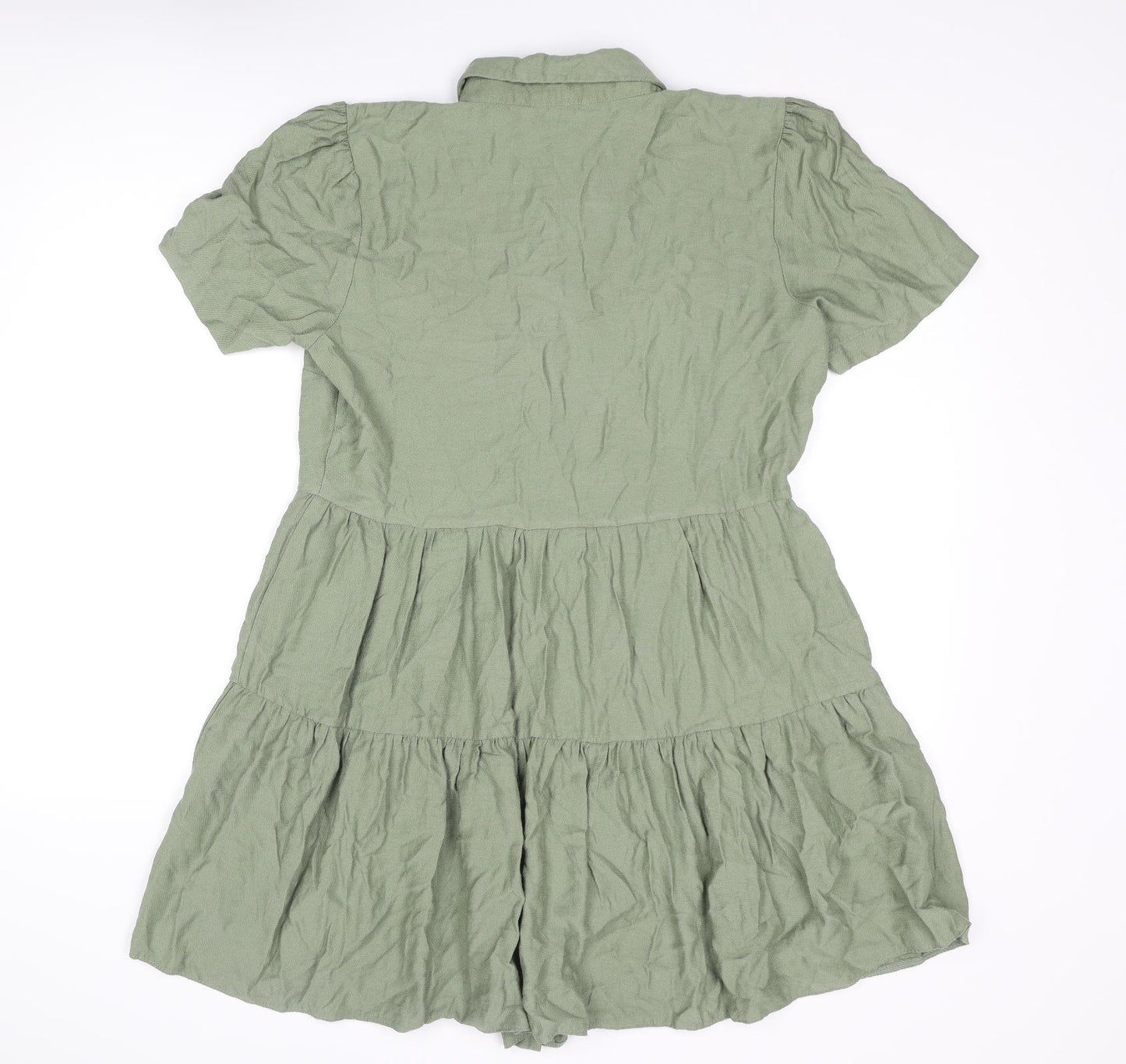 Select Womens Green Viscose Shirt Dress Size 12 Collared Button