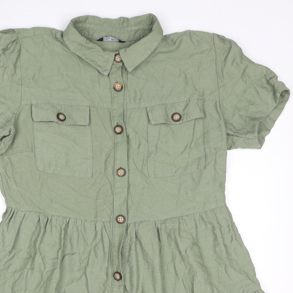 Select Womens Green Viscose Shirt Dress Size 12 Collared Button