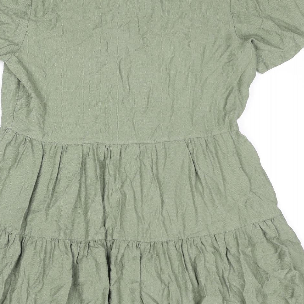 Select Womens Green Viscose Shirt Dress Size 12 Collared Button