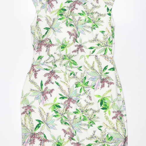 Smashed Lemon Womens Multicoloured Floral Cotton Shift Size 12 Round Neck Zip