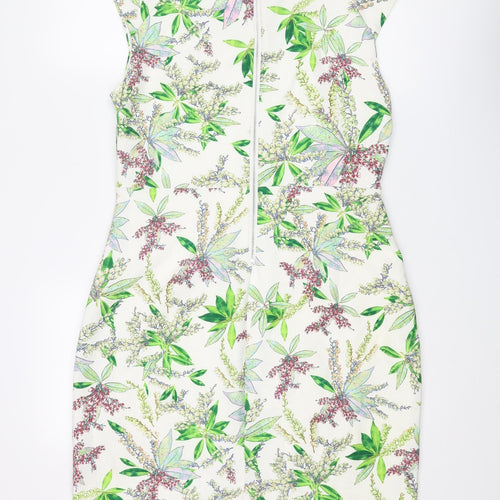 Smashed Lemon Womens Multicoloured Floral Cotton Shift Size 12 Round Neck Zip