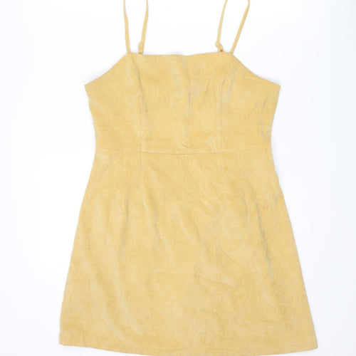 Cooperative Womens Yellow Polyester Slip Dress Size M Scoop Neck Zip