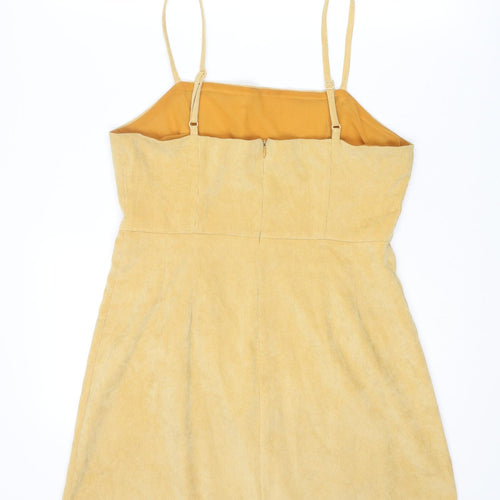 Cooperative Womens Yellow Polyester Slip Dress Size M Scoop Neck Zip