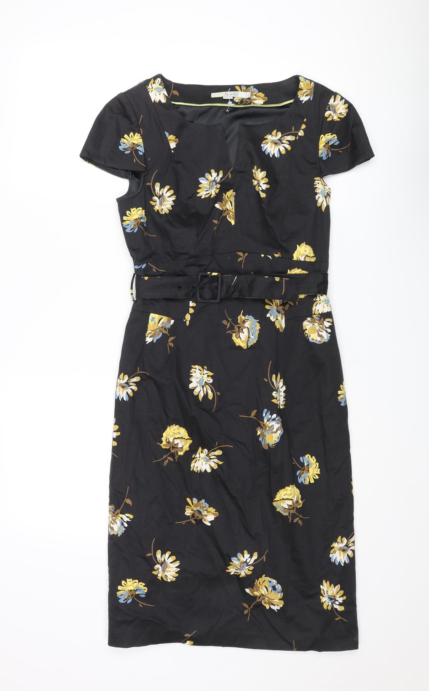 Boden Womens Black Floral Cotton Shift Size 8 Square Neck Zip