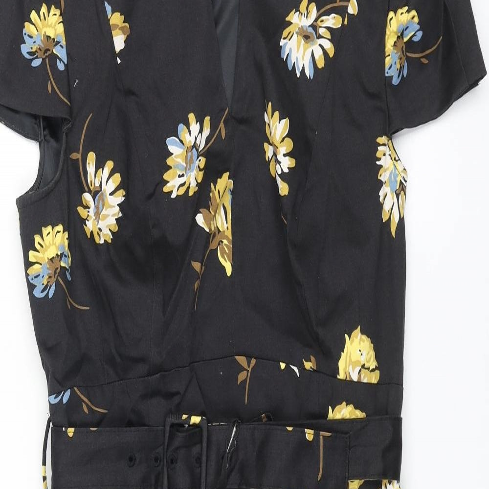 Boden Womens Black Floral Cotton Shift Size 8 Square Neck Zip