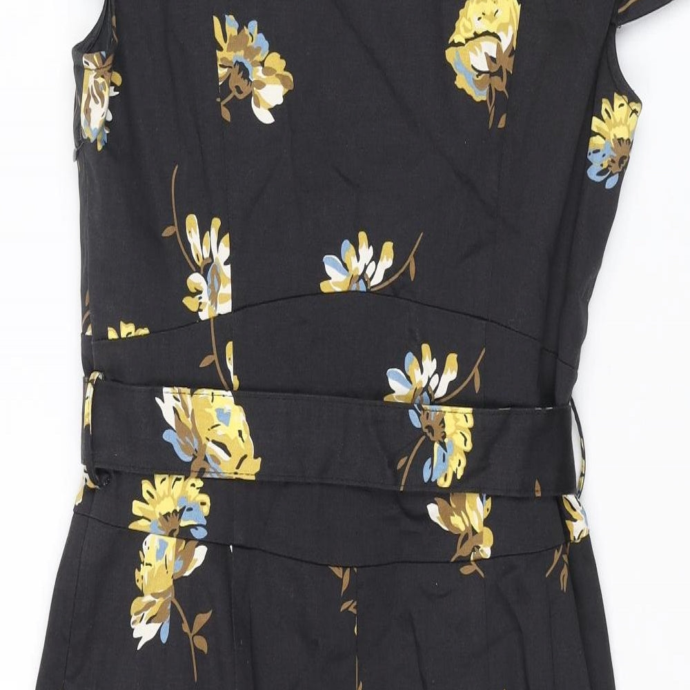 Boden Womens Black Floral Cotton Shift Size 8 Square Neck Zip