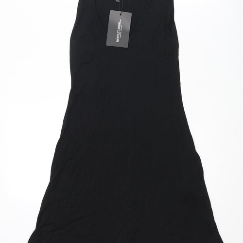 PRETTYLITTLETHING Womens Black Viscose Tank Dress Size 4 V-Neck Pullover