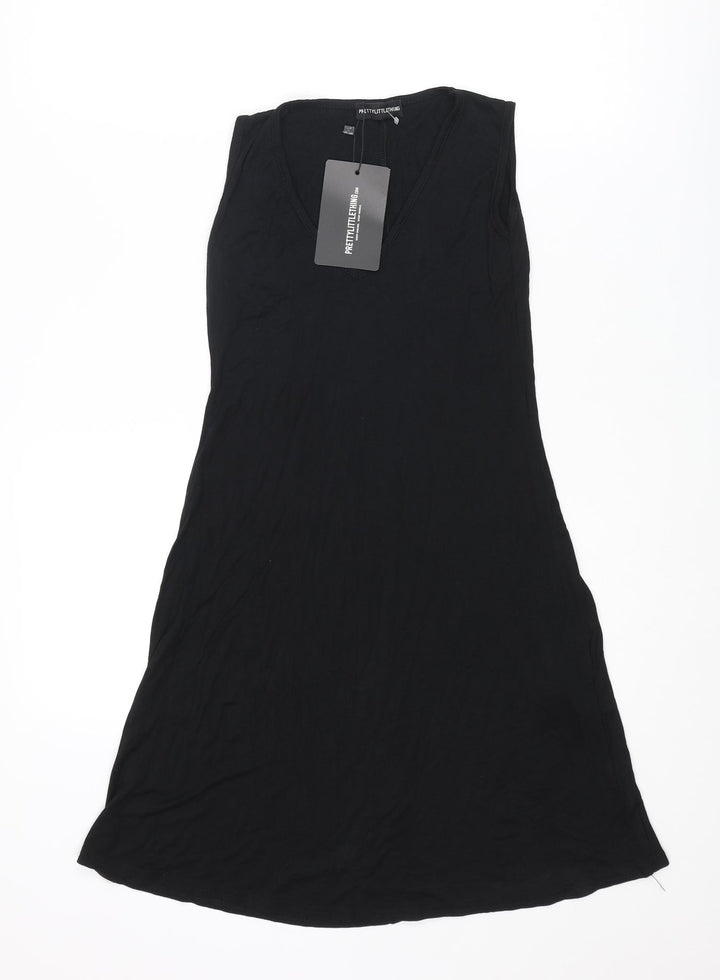 PRETTYLITTLETHING Womens Black Viscose Tank Dress Size 4 V-Neck Pullover