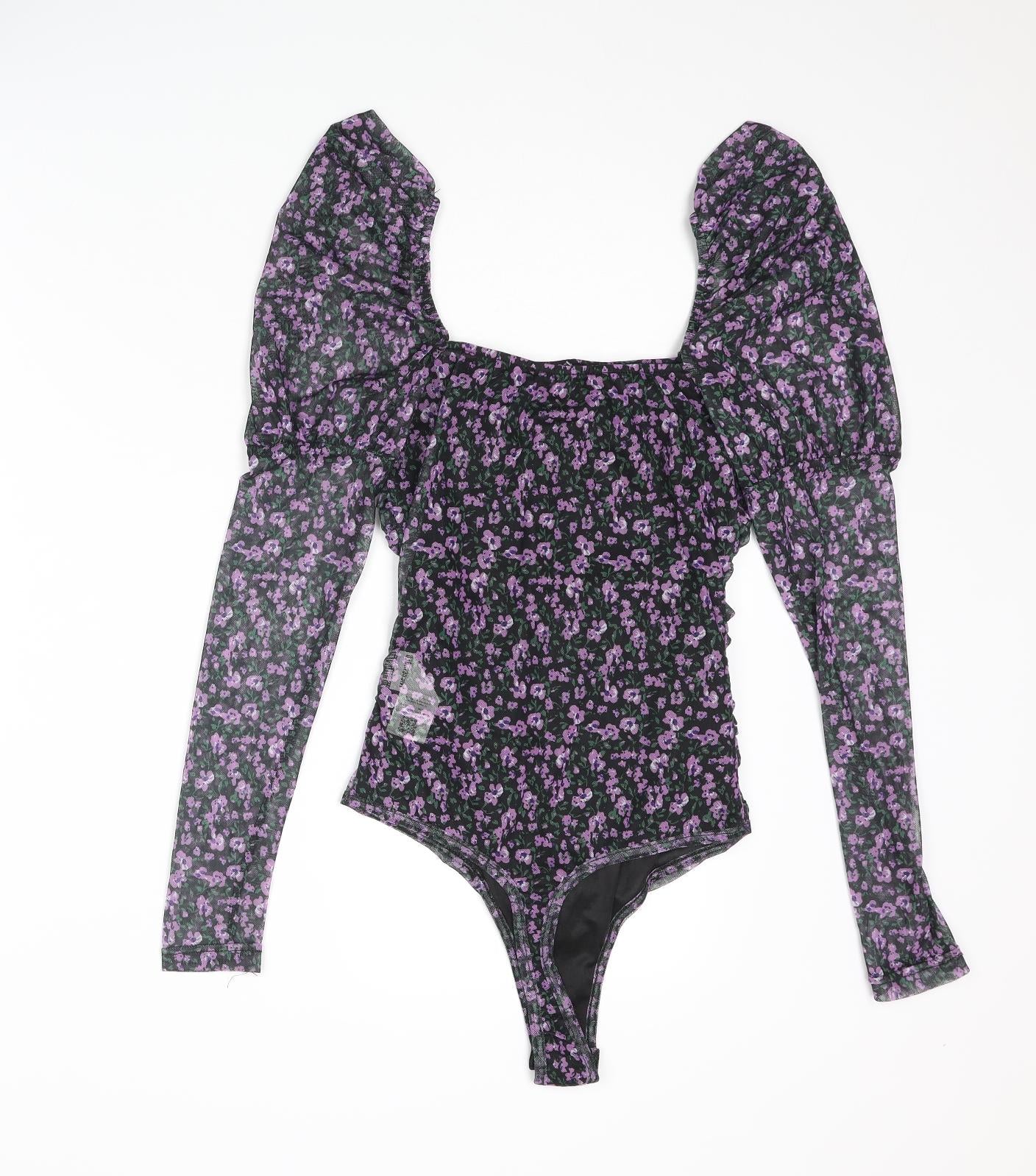 Missguided Womens Multicoloured Floral Polyester Bodysuit One-Piece Size 6 Snap