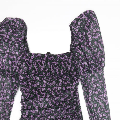 Missguided Womens Multicoloured Floral Polyester Bodysuit One-Piece Size 6 Snap