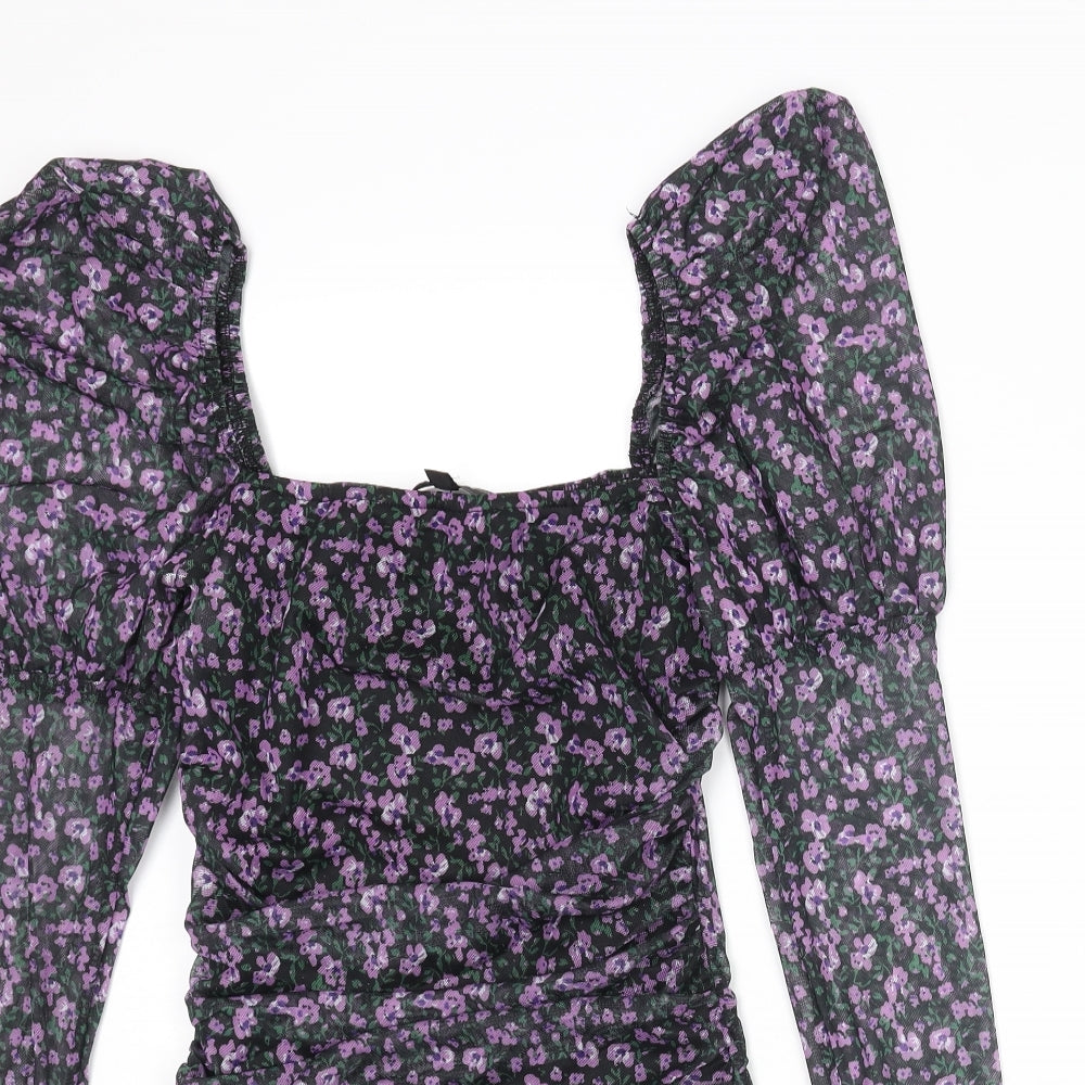 Missguided Womens Multicoloured Floral Polyester Bodysuit One-Piece Size 6 Snap