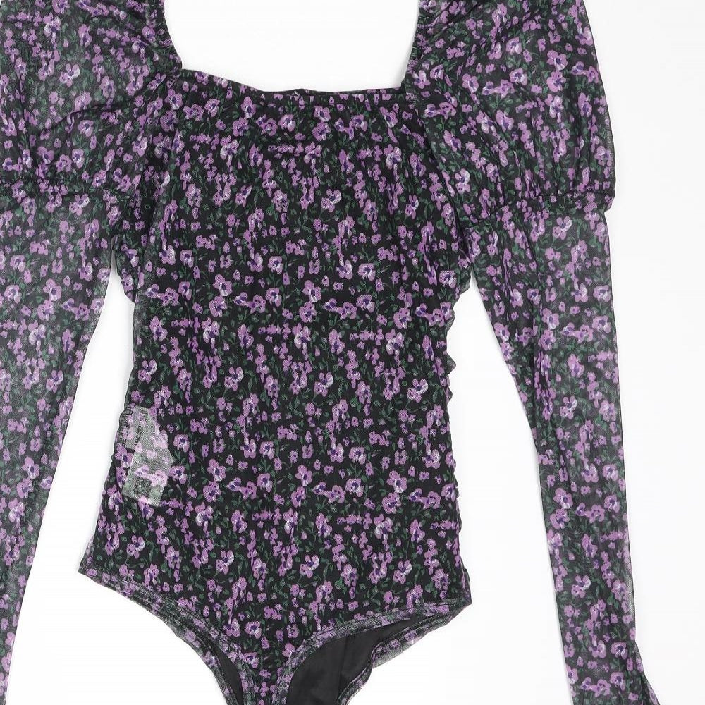 Missguided Womens Multicoloured Floral Polyester Bodysuit One-Piece Size 6 Snap