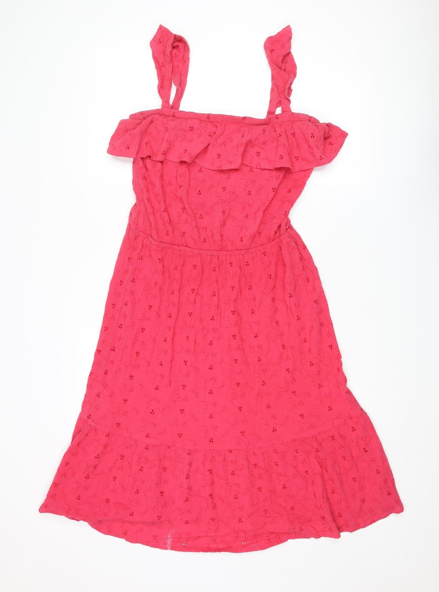 NEXT Womens Pink Cotton Tank Dress Size 10 Square Neck Pullover - Broderie Anglaise