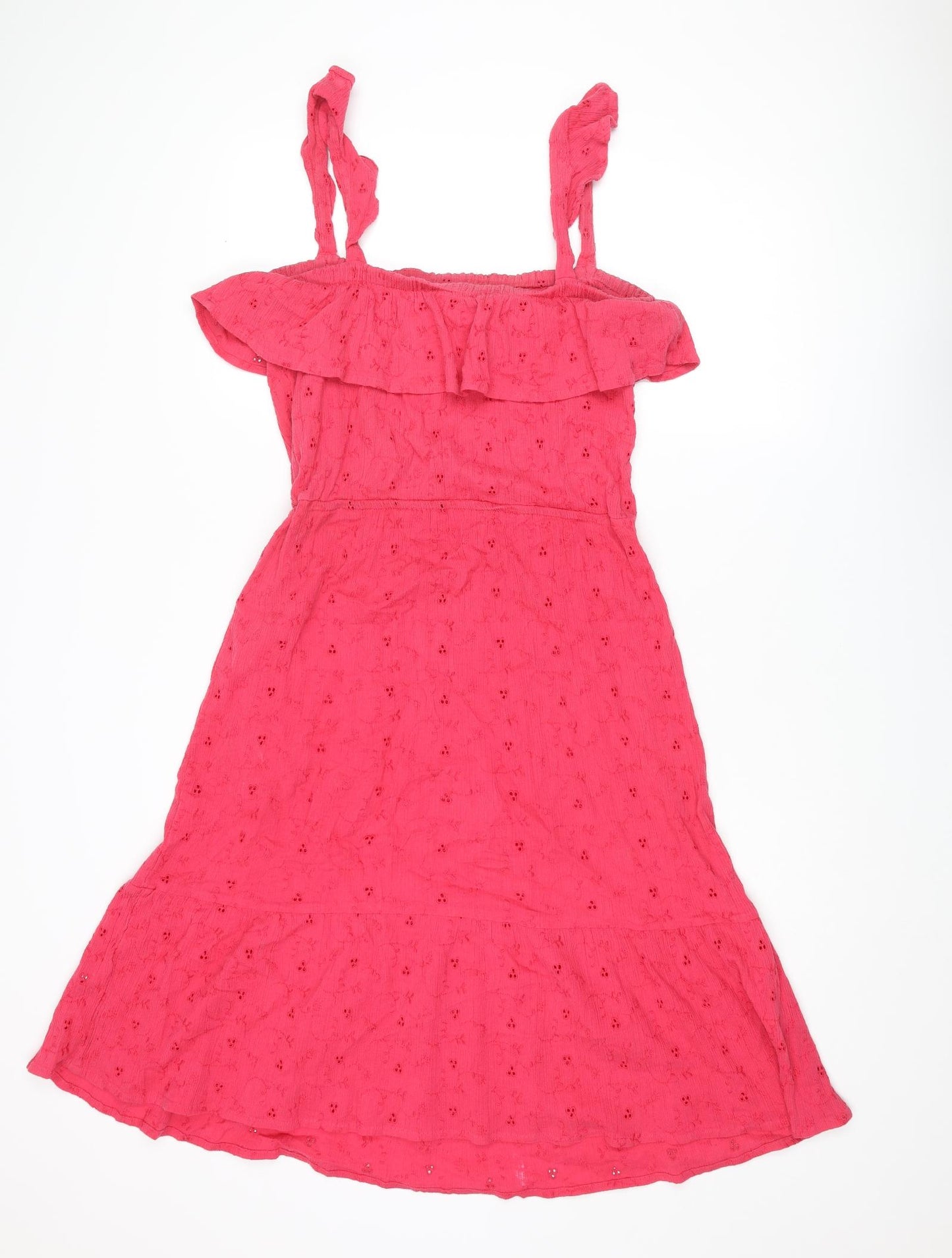 NEXT Womens Pink Cotton Tank Dress Size 10 Square Neck Pullover - Broderie Anglaise