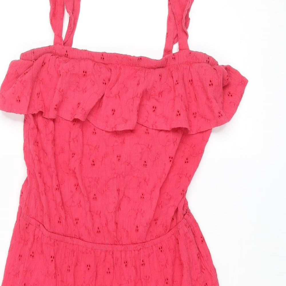 NEXT Womens Pink Cotton Tank Dress Size 10 Square Neck Pullover - Broderie Anglaise