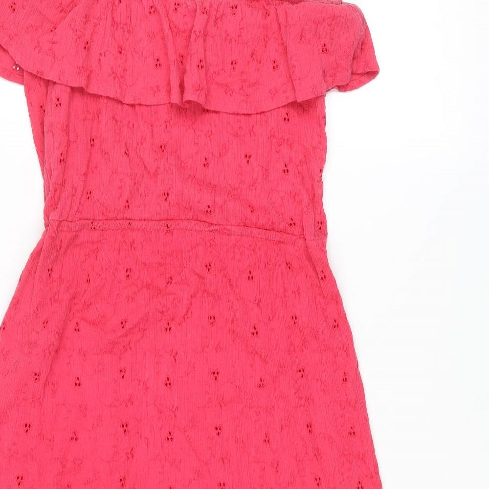 NEXT Womens Pink Cotton Tank Dress Size 10 Square Neck Pullover - Broderie Anglaise