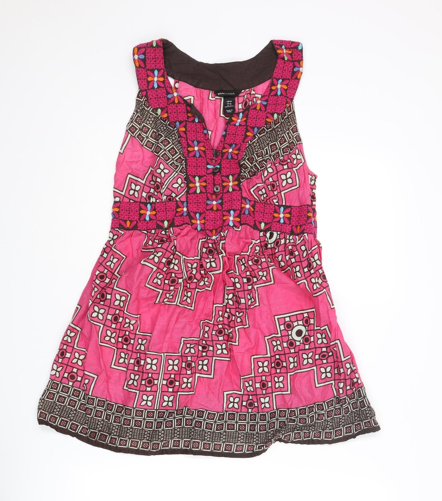 H&M Womens Pink Geometric Cotton Basic Tank Size M V-Neck
