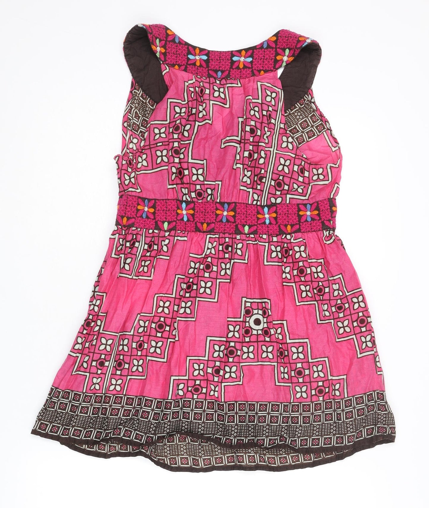 H&M Womens Pink Geometric Cotton Basic Tank Size M V-Neck