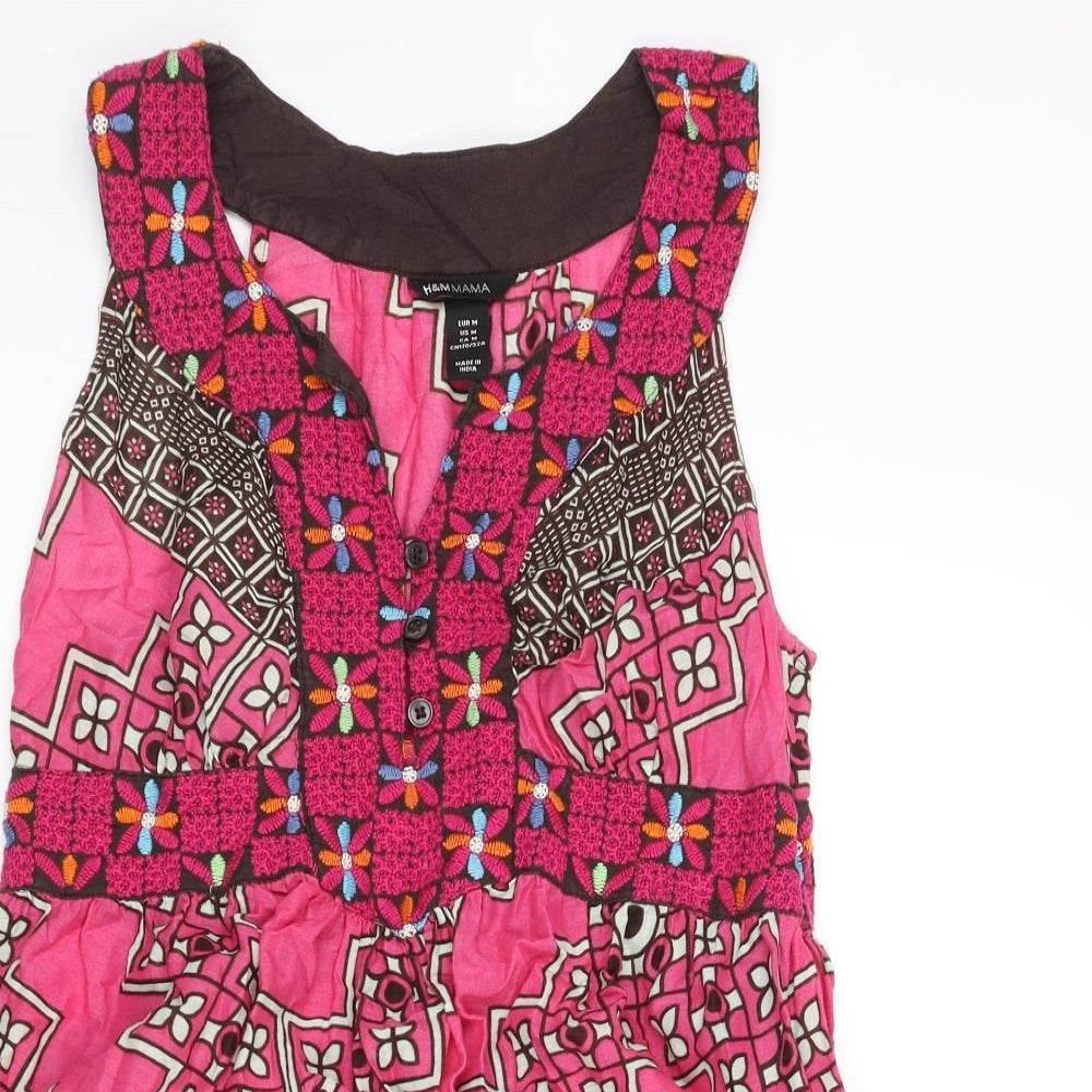 H&M Womens Pink Geometric Cotton Basic Tank Size M V-Neck