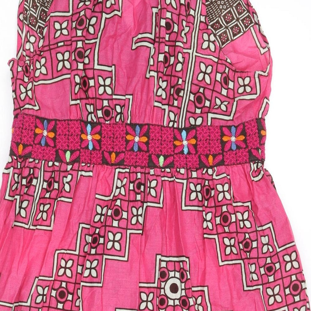 H&M Womens Pink Geometric Cotton Basic Tank Size M V-Neck