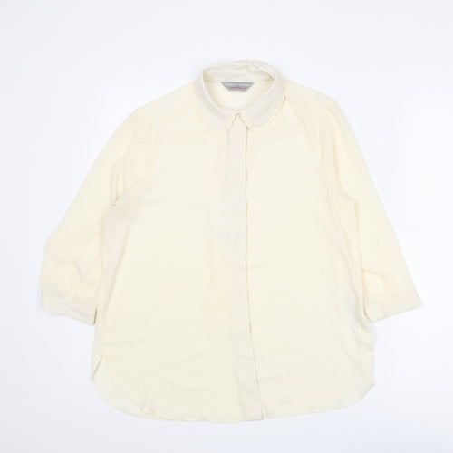 Dorothy Perkins Womens Ivory Polyester Basic Button-Up Size 10 Collared