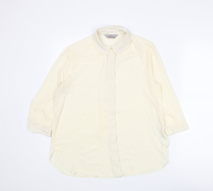 Dorothy Perkins Womens Ivory Polyester Basic Button-Up Size 10 Collared