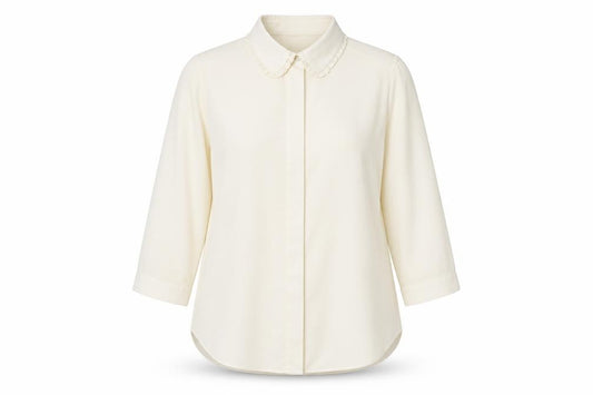 Front view of Dorothy Perkins women’s ivory polyester basic button-up, size UK 10, collared