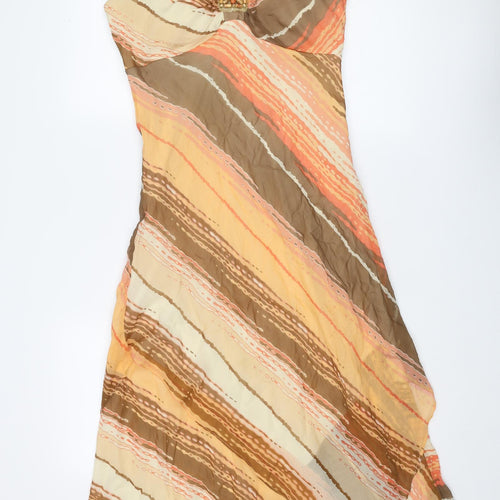 Sangria Womens Multicoloured Striped Silk A-Line Size 12 Halter Zip