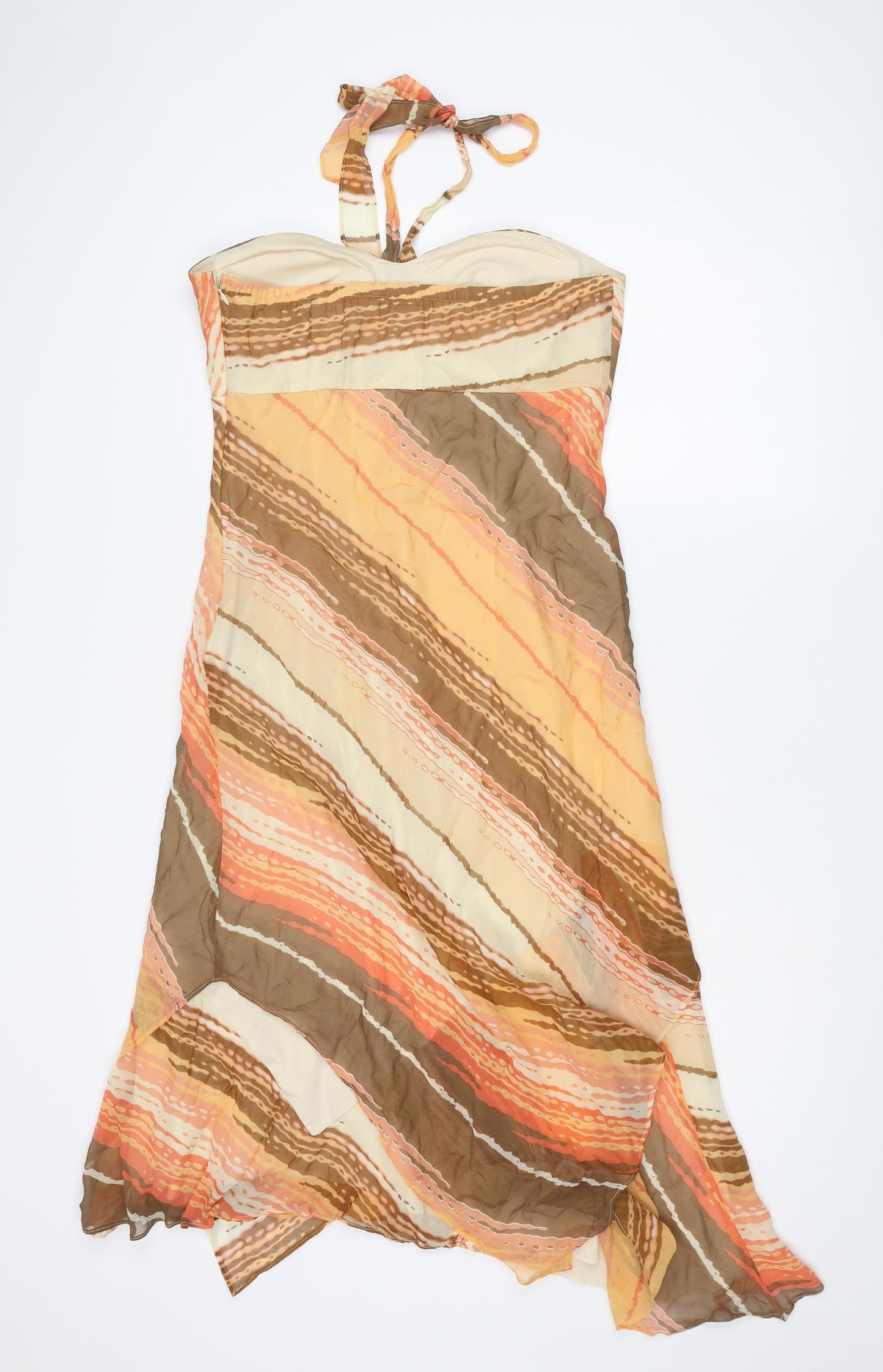 Sangria Womens Multicoloured Striped Silk A-Line Size 12 Halter Zip