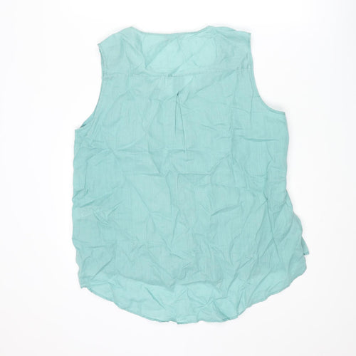 Marks and Spencer Womens Blue Ramie Basic Tank Size 16 V-Neck