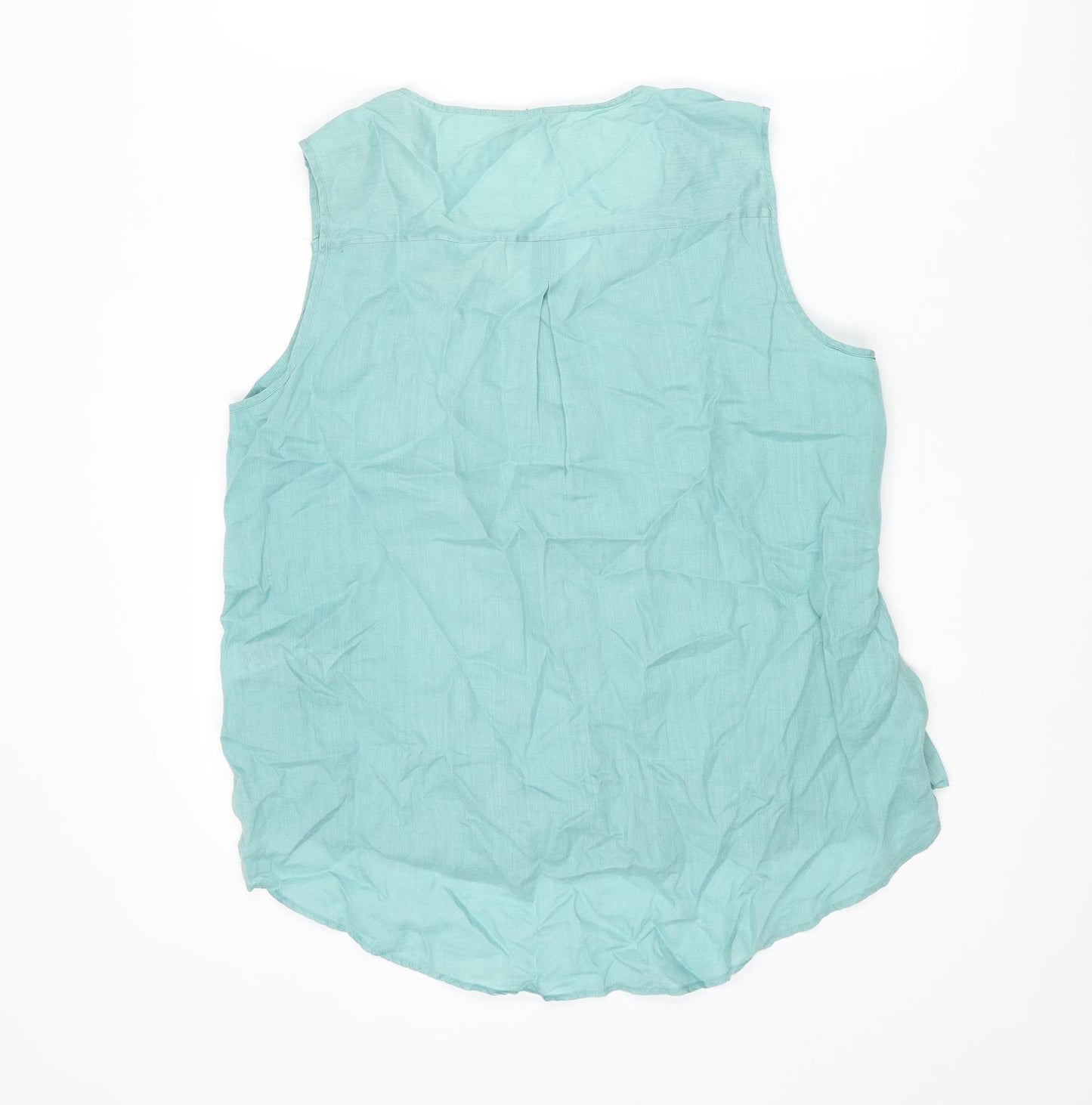 Marks and Spencer Womens Blue Ramie Basic Tank Size 16 V-Neck