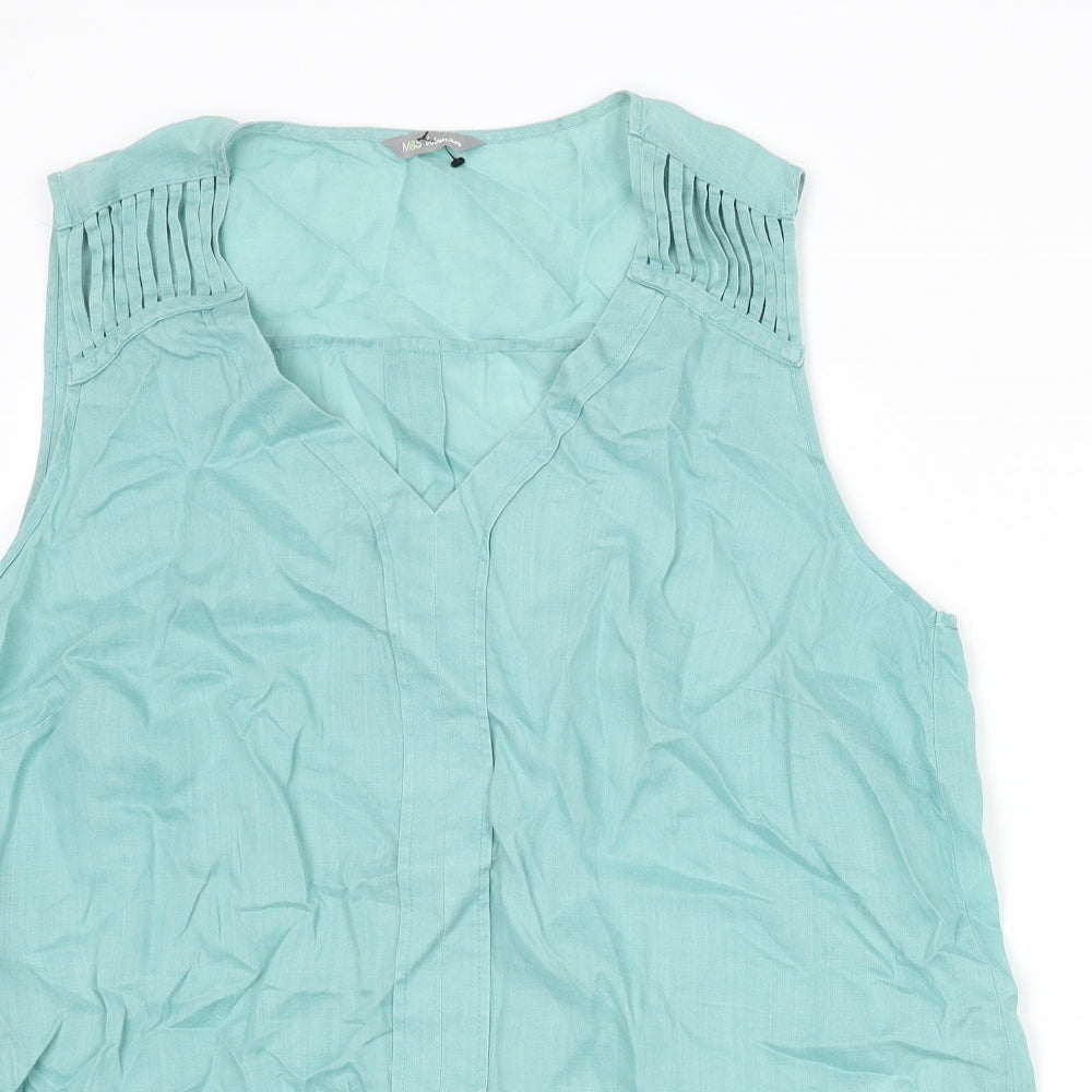 Marks and Spencer Womens Blue Ramie Basic Tank Size 16 V-Neck