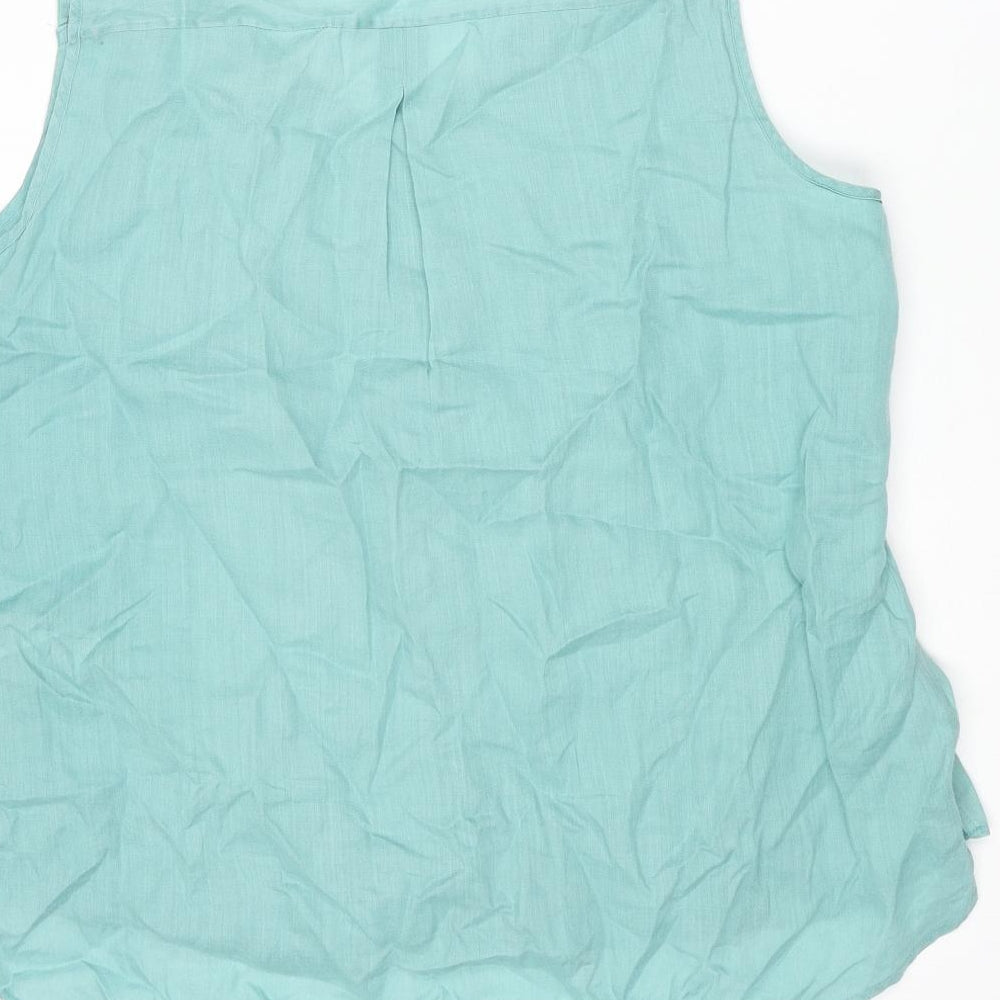 Marks and Spencer Womens Blue Ramie Basic Tank Size 16 V-Neck