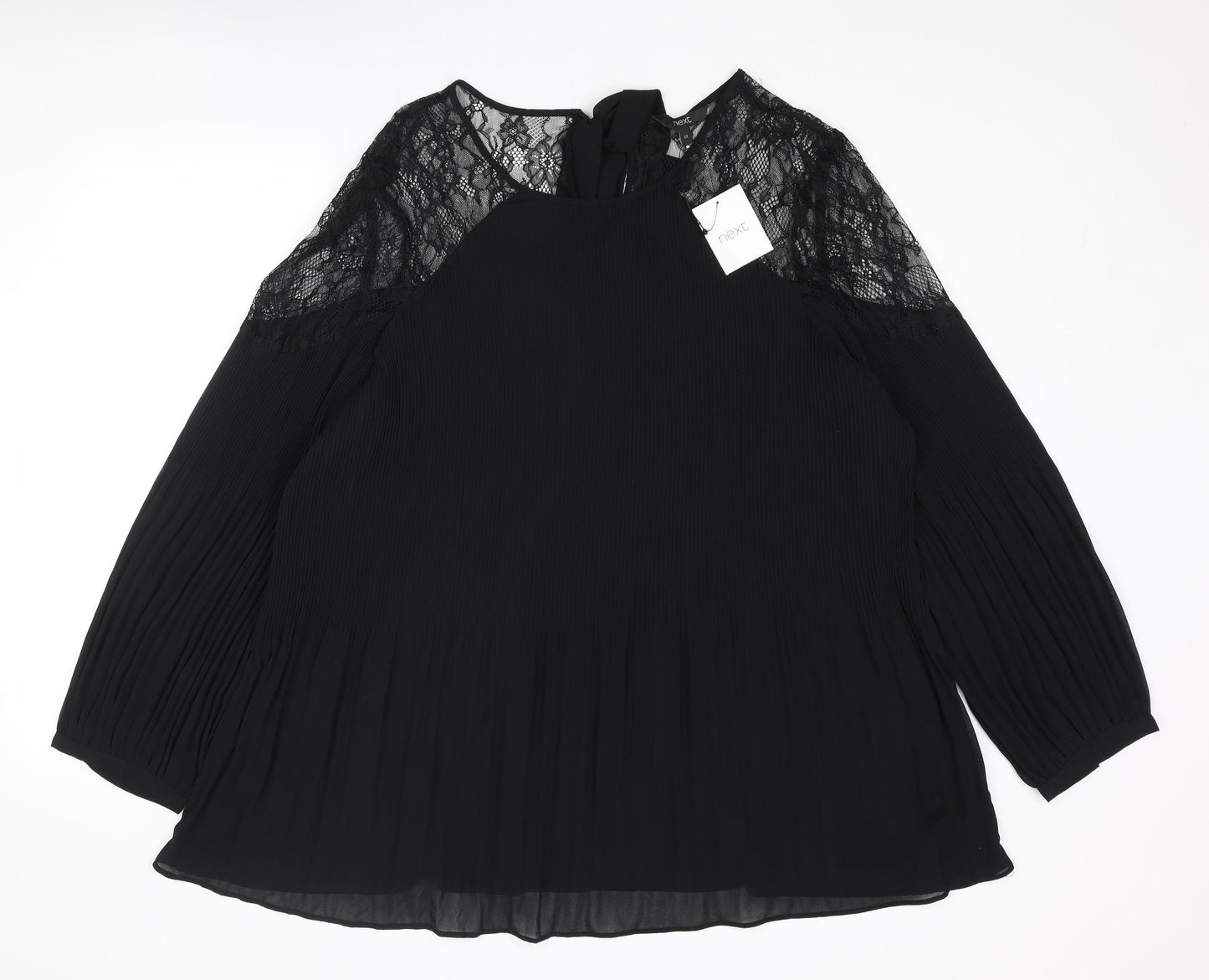NEXT Womens Black Polyester Basic Blouse Size 22 Round Neck - Lace Details