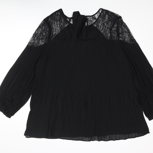 NEXT Womens Black Polyester Basic Blouse Size 22 Round Neck - Lace Details