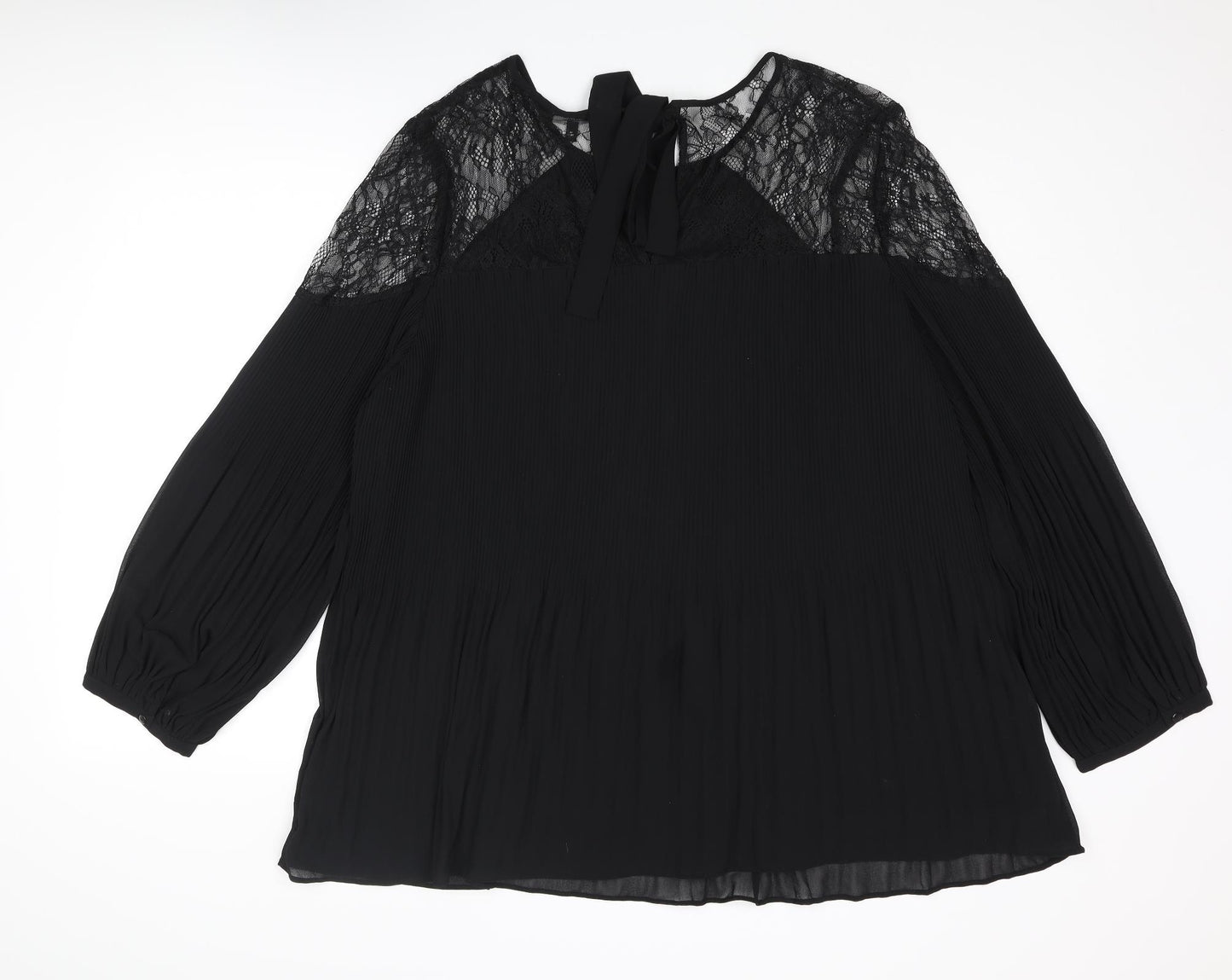NEXT Womens Black Polyester Basic Blouse Size 22 Round Neck - Lace Details