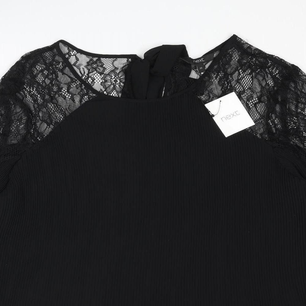 NEXT Womens Black Polyester Basic Blouse Size 22 Round Neck - Lace Details