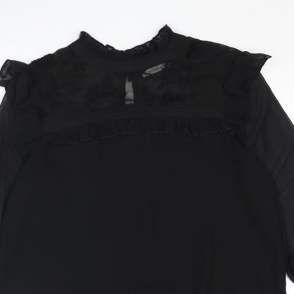 RESERVED Womens Black Polyester Basic Blouse Size 10 Mock Neck