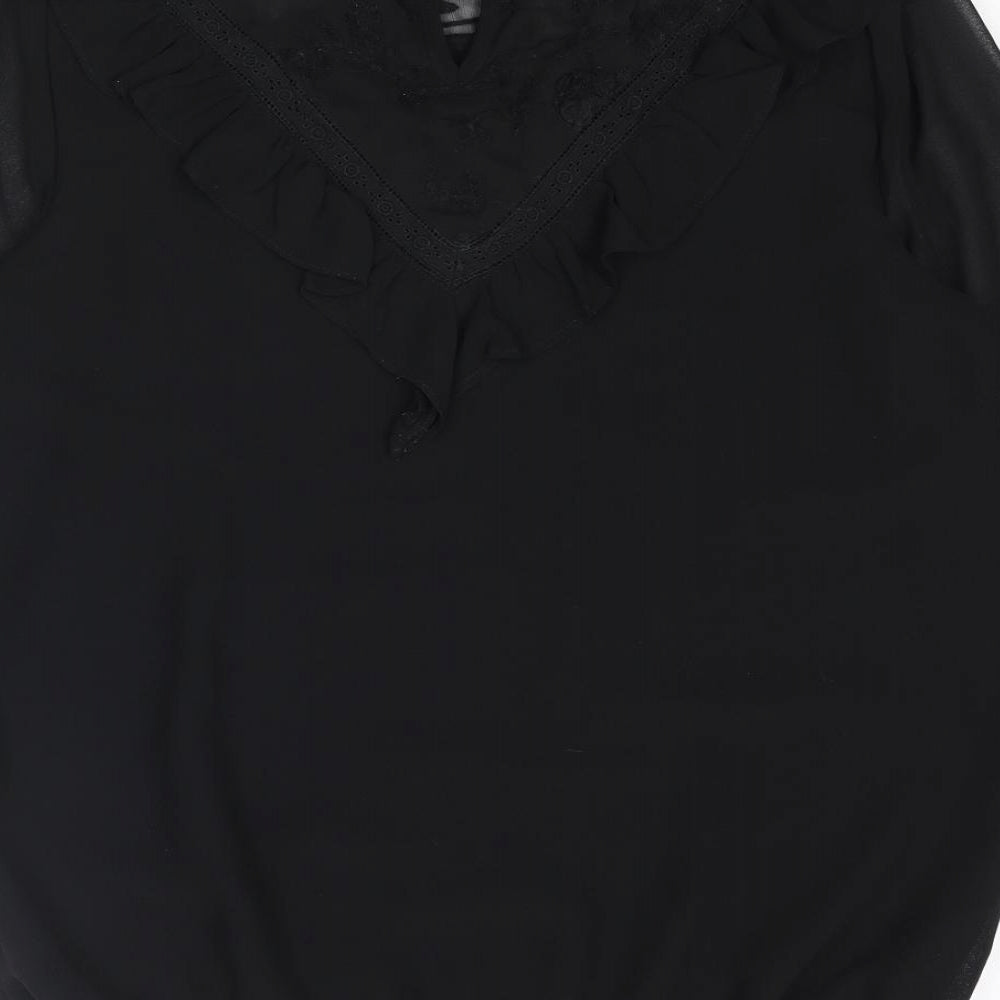 RESERVED Womens Black Polyester Basic Blouse Size 10 Mock Neck